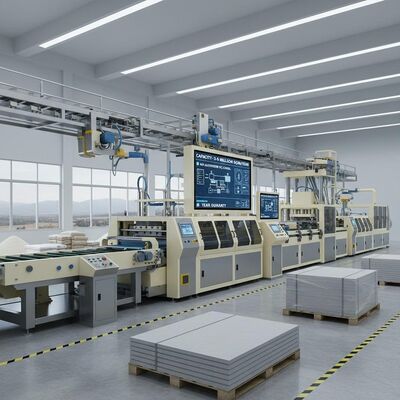 Производственная линия цементно-волокнистых плит мощностью 3-5 млн кв. м, система управления ПЛК с высокой степенью автоматизации, гарантия 1 год, автоматизация